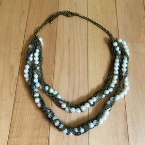 J. Crew Braided Pearl and Chain Necklace
